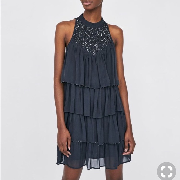 Zara Basic XS Bejeweled ruffle dress XS w/TAGS - Picture 7 of 7